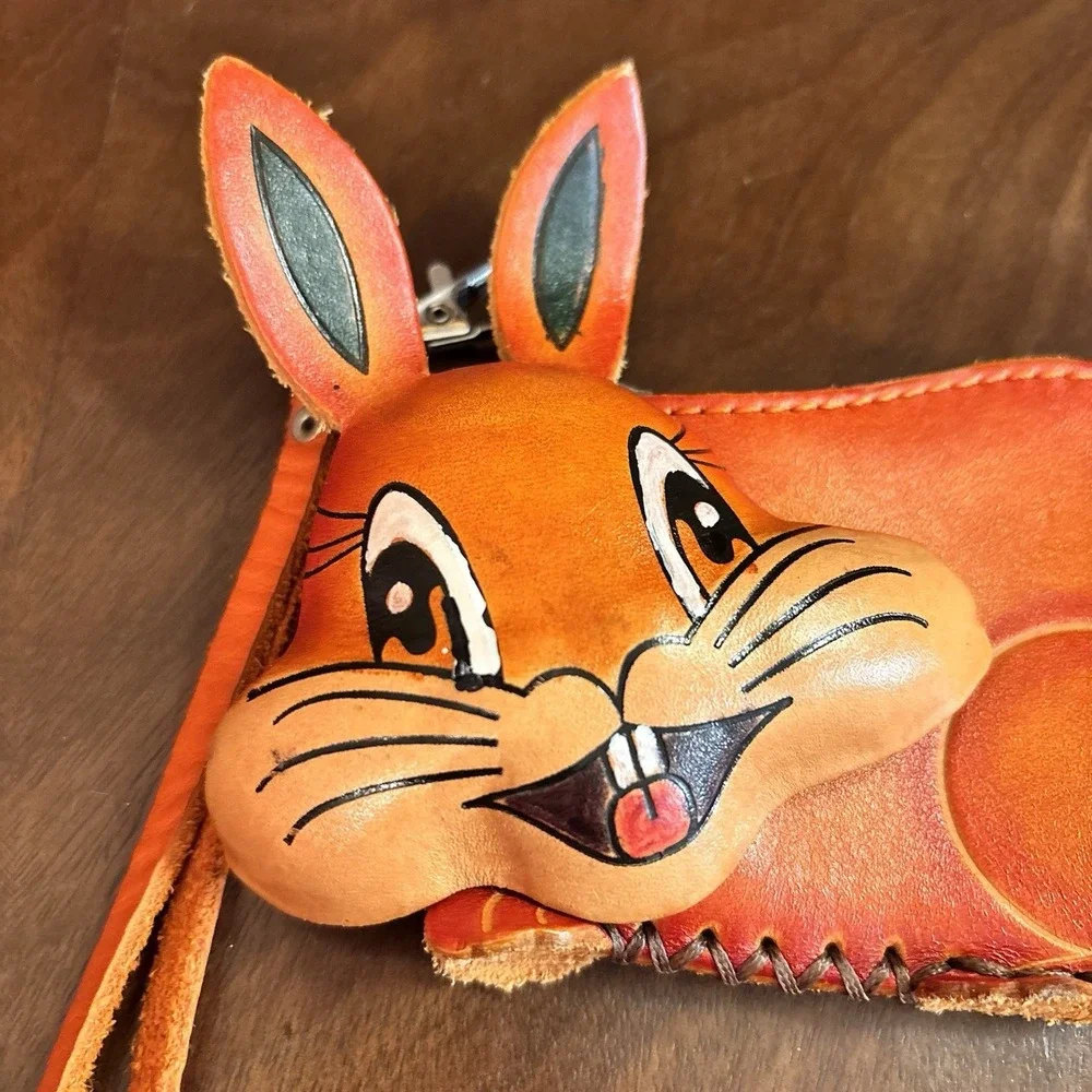 Handmade Leather Bunny Coin Purse Wristlet 3D‎ Rabbit Wallet